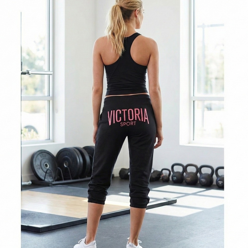 Victoria Sport Womens XS Jogger Sweatpants Butt Spellout Athletic Black Pink‎